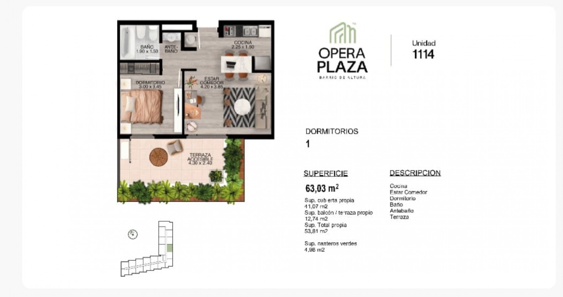 VENTA DE DEPARTAMENTO DE 1 DORMITORIO EN OPERA PLAZA